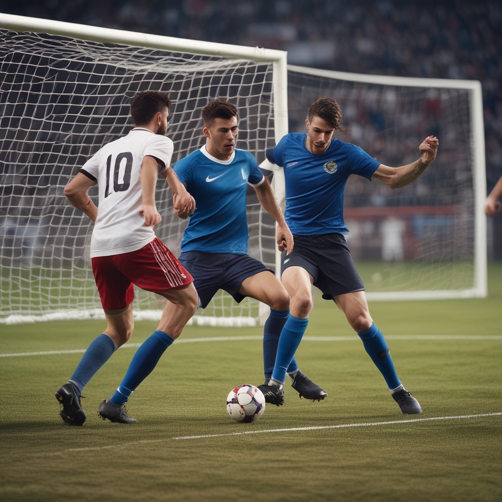 Football players in action during an intense match